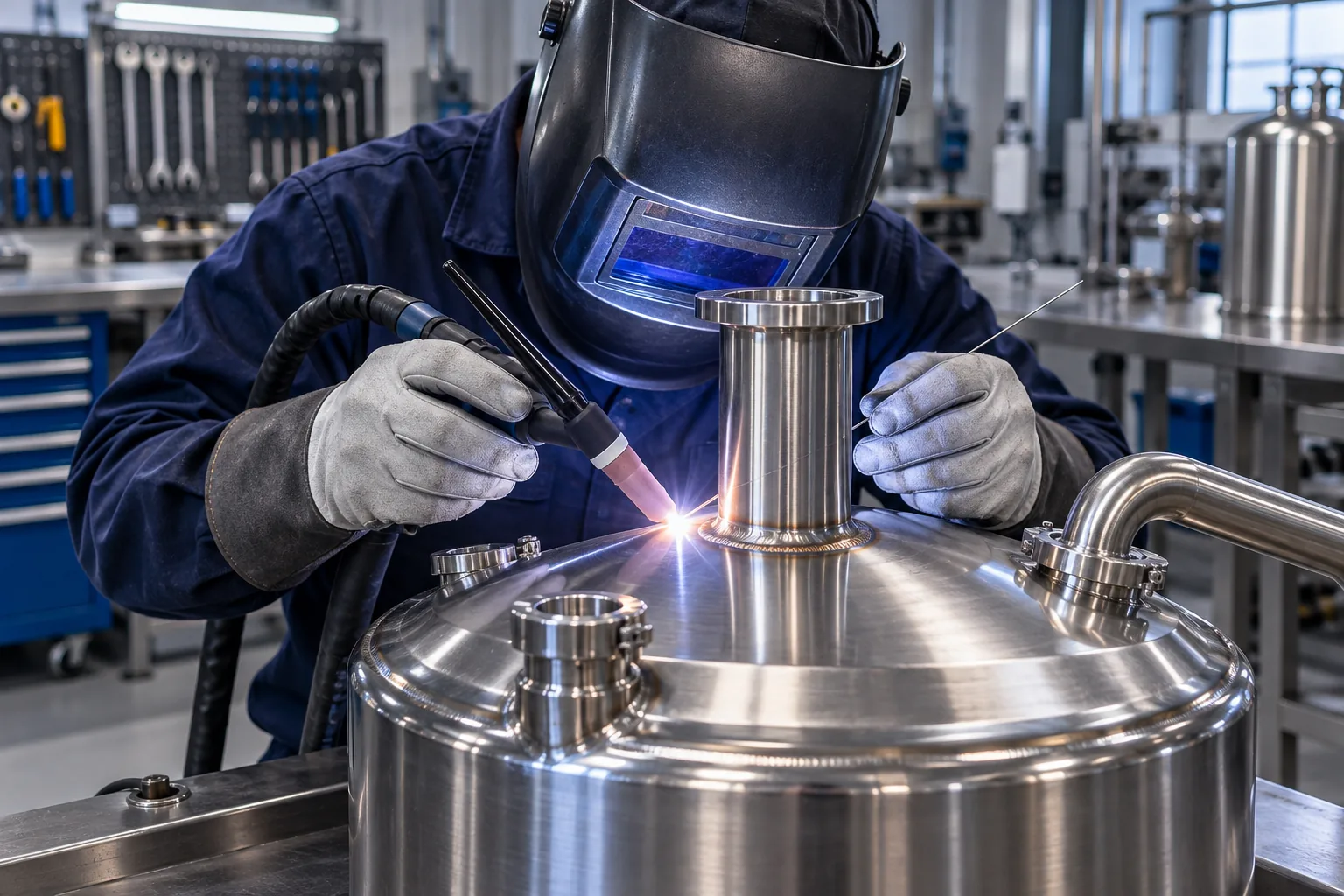 Soldagem TIG de tanque fabricado em aço inox sob medida
